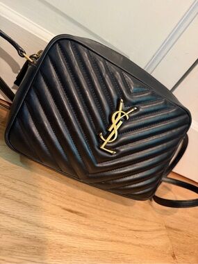 Yves Saint Laurent Black Quilted Leather Crossbody with Gold Logo